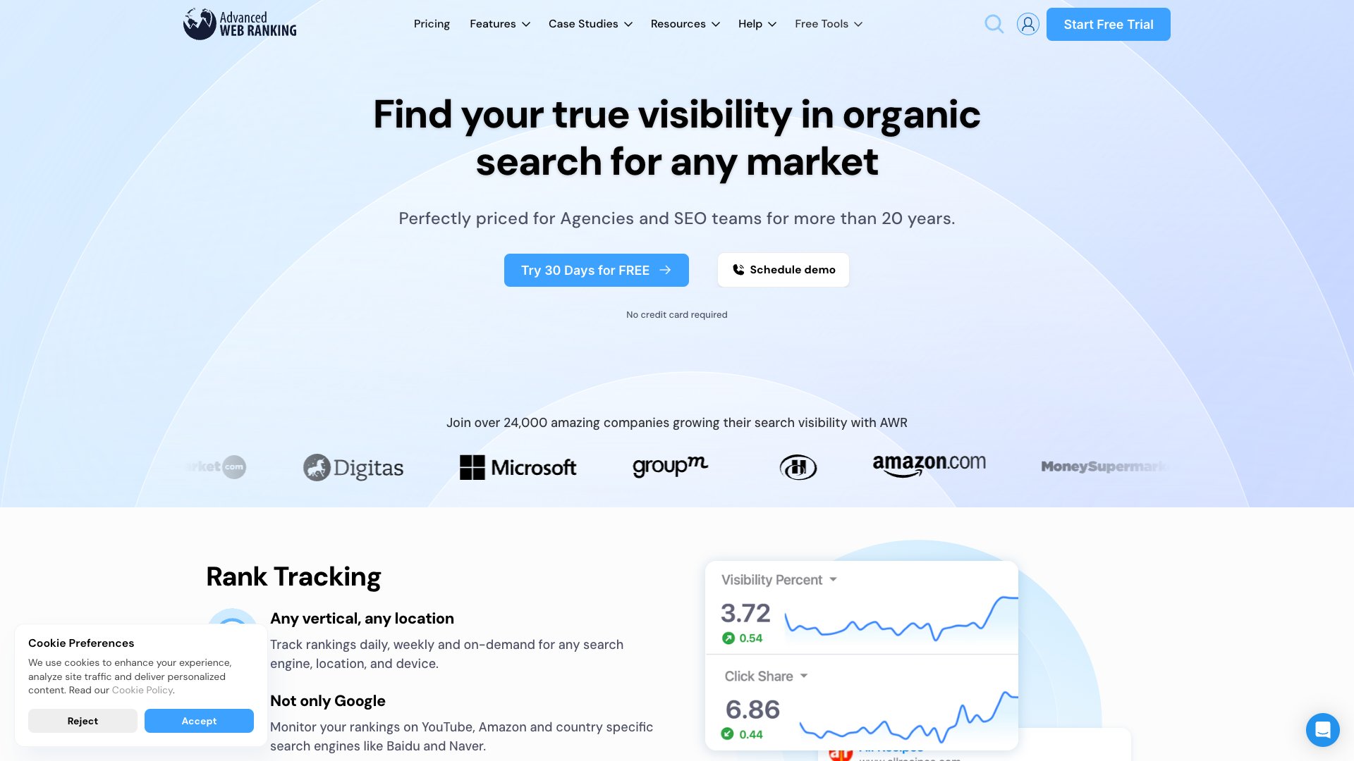 Advanced Web Ranking interface